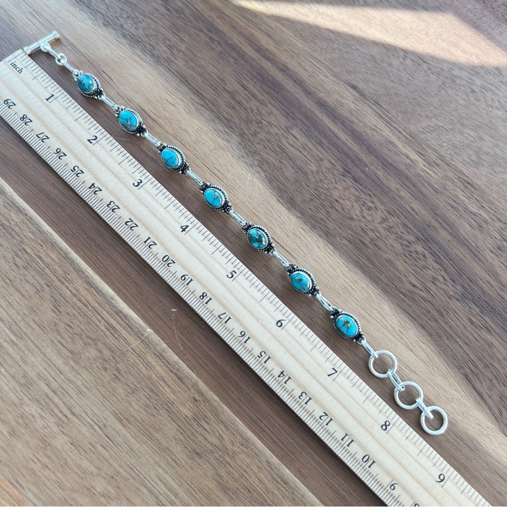 Southwest Genuine Blue Copper Turquoise Bracelet Solid Sterling Silver 925 - Picture 6 of 6